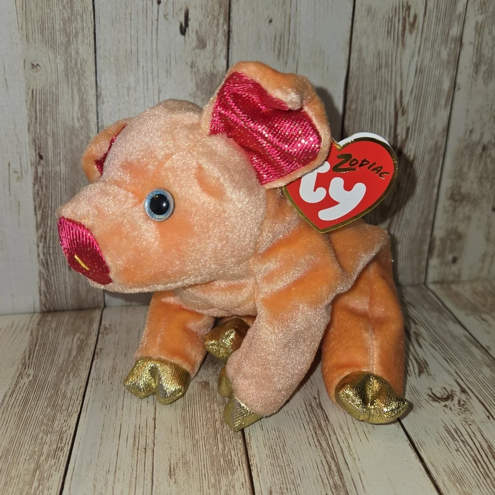 Ty Zodiac Pig Plush Toy - Orange with Gold and Pink